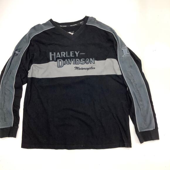 Harley Davidson Embroidered Mens 2XL Pullover Long Sleeve Shirt Black Gray - Picture 4 of 10